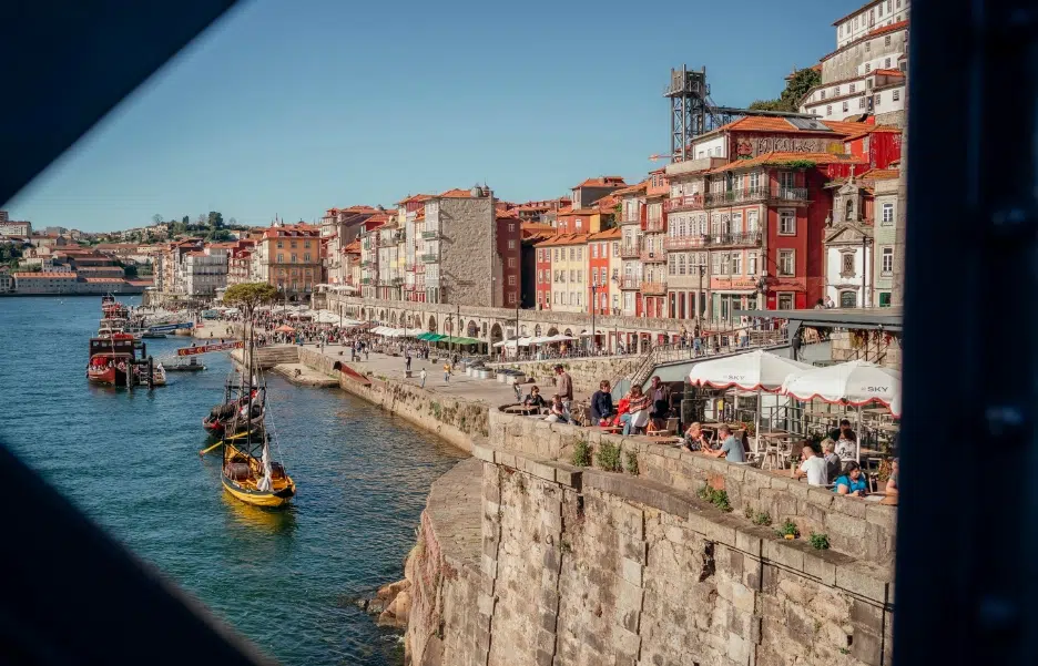 Colorful Ribeira district along the Douro River in Porto, Portugal